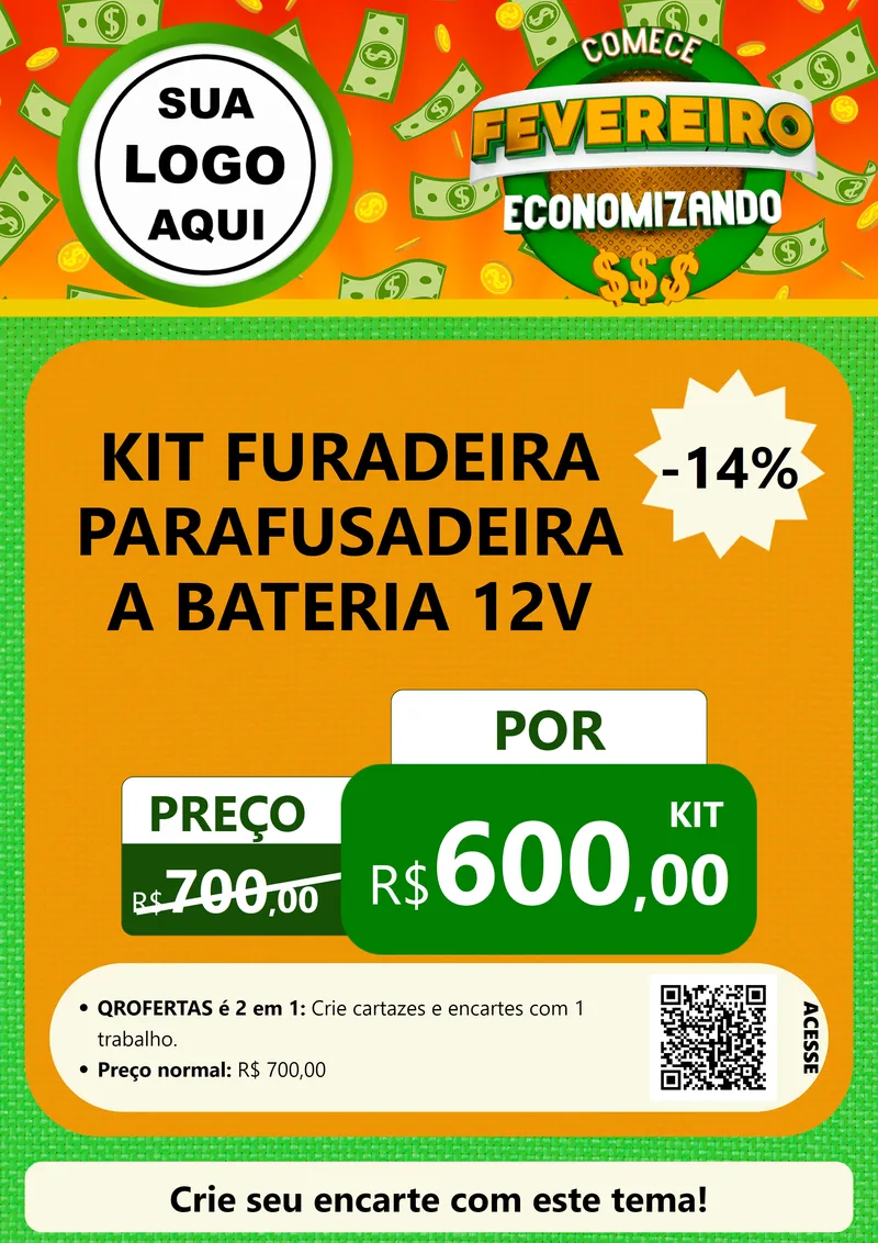 Modelo de Cartaz para Cartaz A4 Vertical com o tema Comece Fevereiro Economizando para Maquinas e Ferramentas