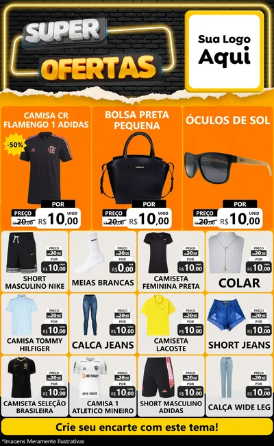 Modelo de Encarte para Encarte Grande com o tema Super Ofertas para Roupas e acessórios
