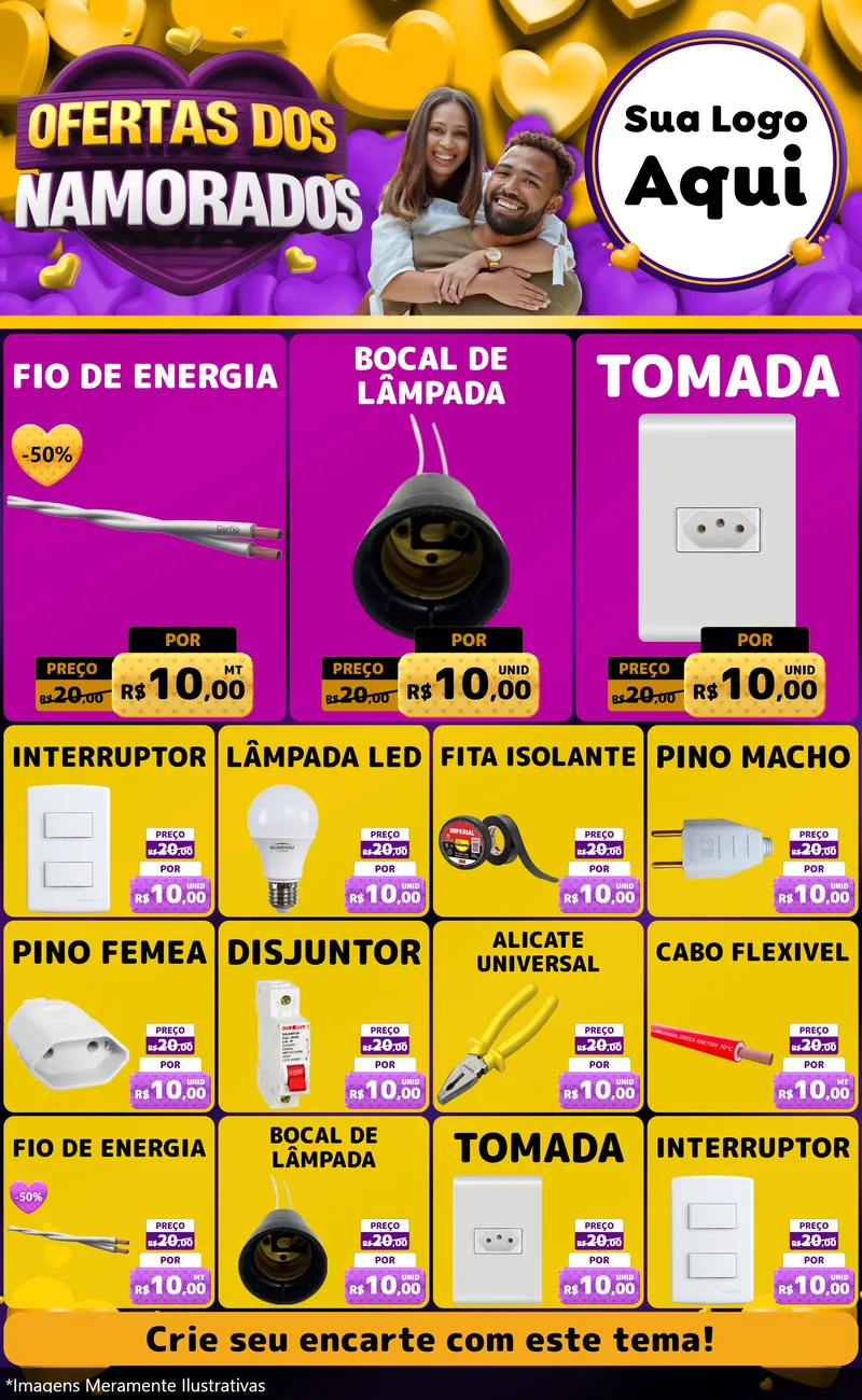 Modelo de Encarte para Encarte Grande com o tema Oferta Dos Namorados para Materiais Elétricos