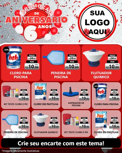 Modelo de Rede Social para Feed Instagram com o tema Promoção de Aniversário - 6 Anos para Produtos para Piscina