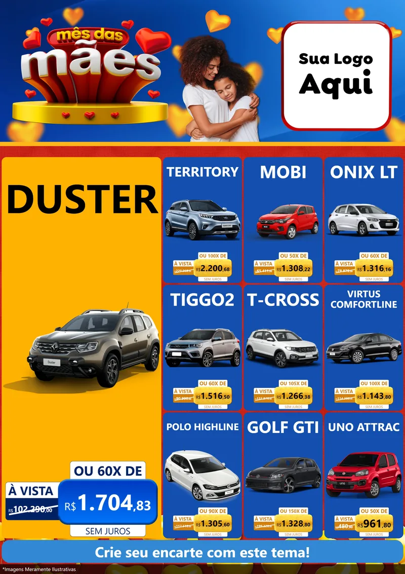 Modelo de Encarte para Encarte A4 Vertical com o tema Mês das Mães para Concessionaria de Carros