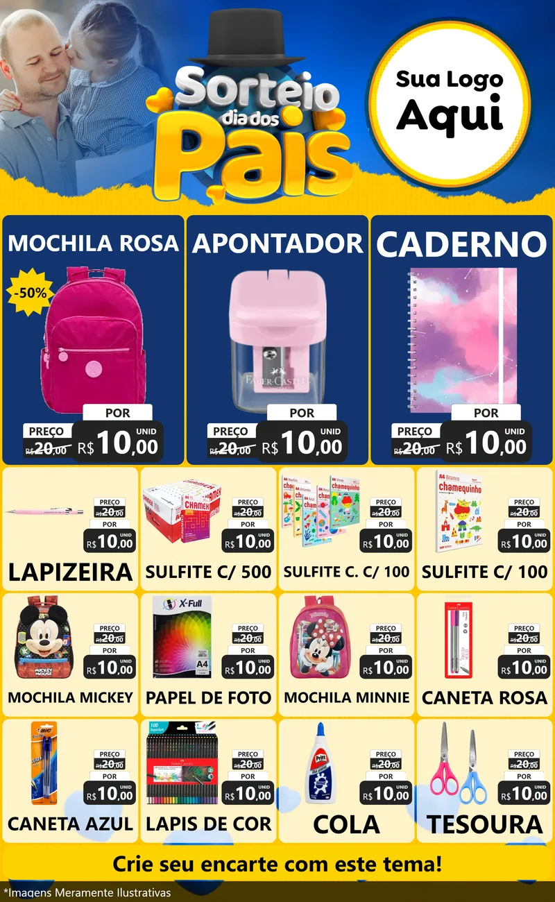 Modelo de Encarte para Encarte Grande com o tema Sorteio Dia Dos Pais para Papelaria
