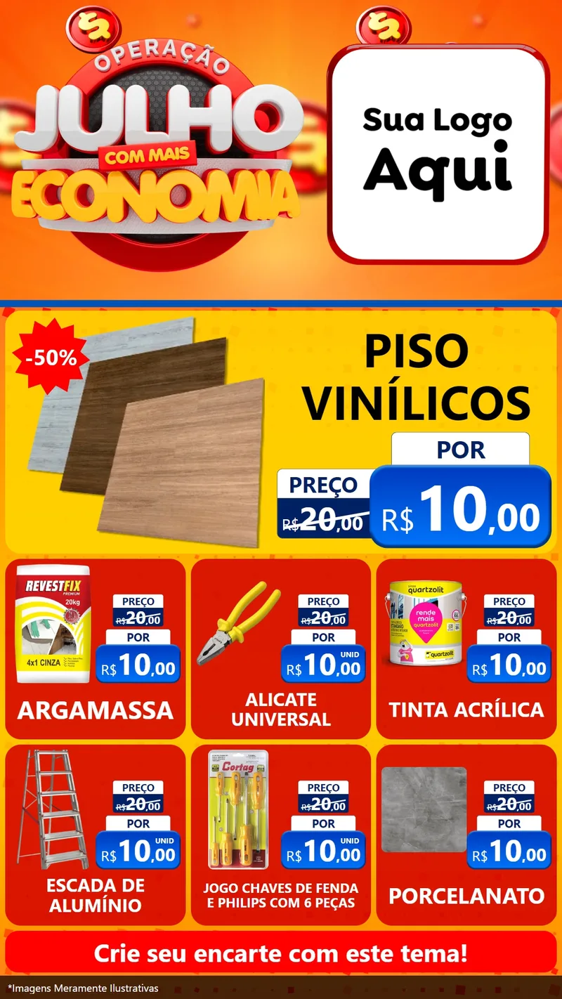 Modelo de Rede Social para Stories com o tema Operação Julho Com Mais Economia para Material para Construção