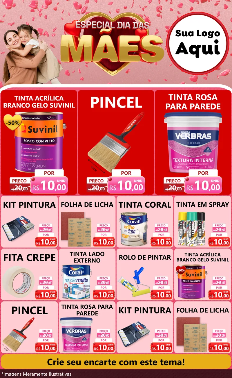 Modelo de Encarte para Encarte Grande com o tema Especial Dia Das Mães para Tintas e Ferramentas