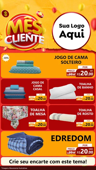 Modelo de TV para TV Vertical com o tema Mês do Cliente para Cama, Mesa e Banho