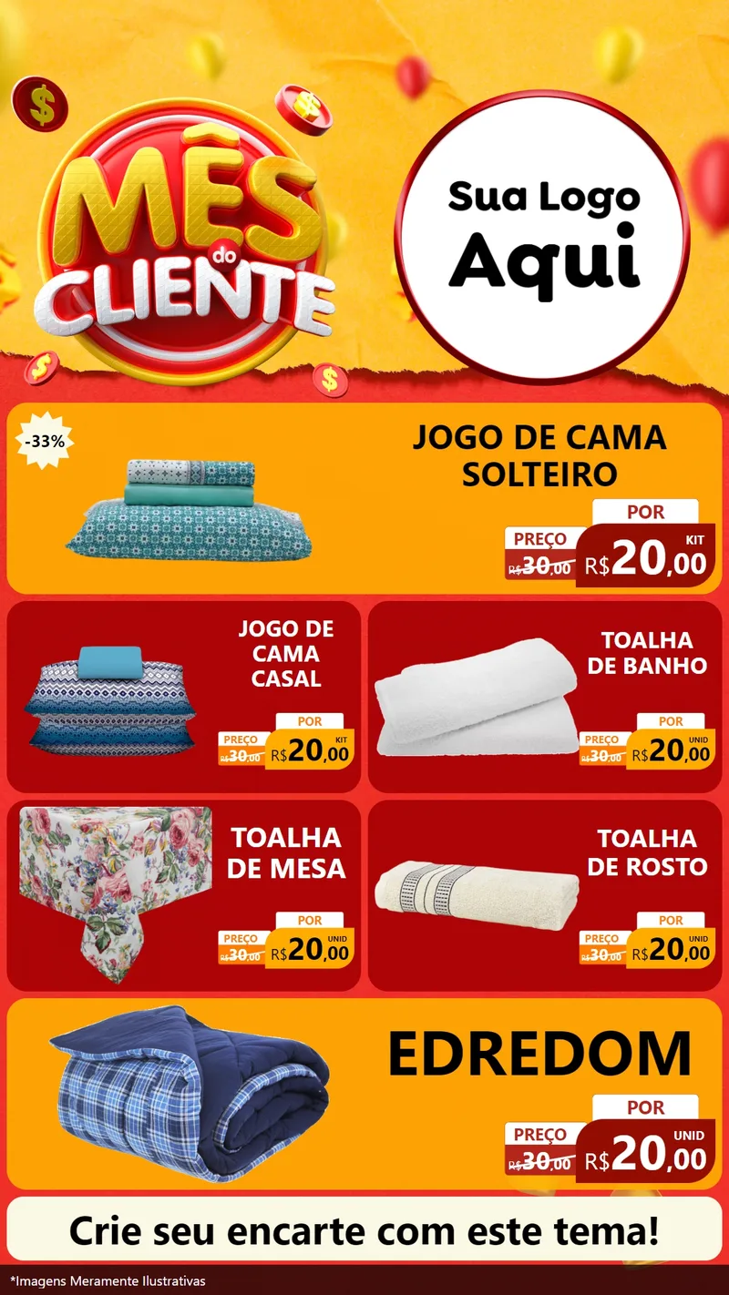 Modelo de TV para TV Vertical com o tema Mês do Cliente para Cama, Mesa e Banho