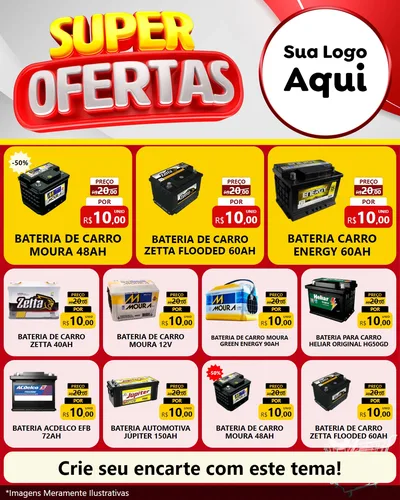 Modelo de Rede Social para Feed Instagram com o tema Super Ofertas para Baterias Elétricas