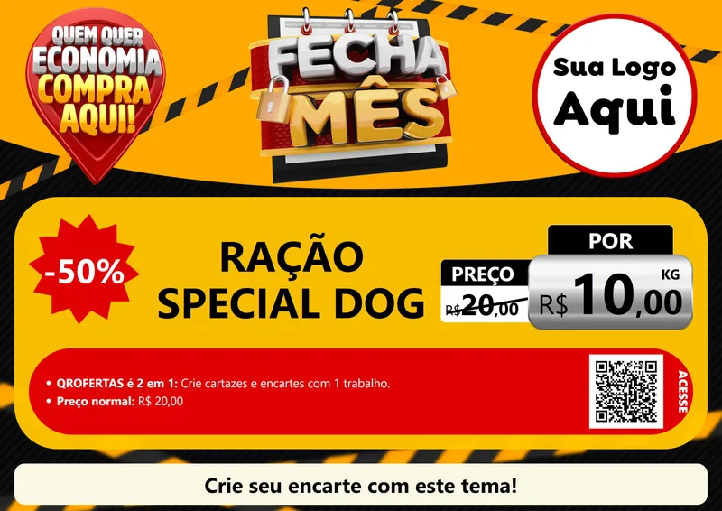 Modelo de Cartaz para Cartaz A4 Horizontal com o tema Fecha Mês para Pet Shop