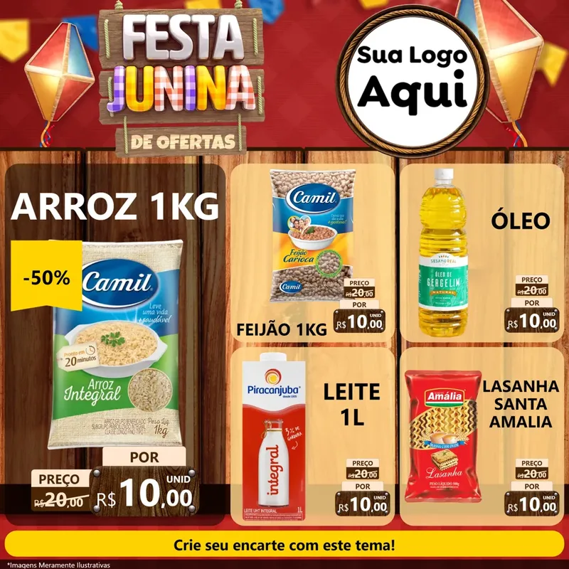 Modelo de Rede Social para Feed Facebook com o tema Festa Junina de Ofertas para Supermercado