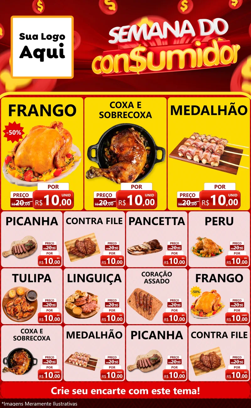 Modelo de Encarte para Encarte Grande com o tema Semana do Consumidor para Assados