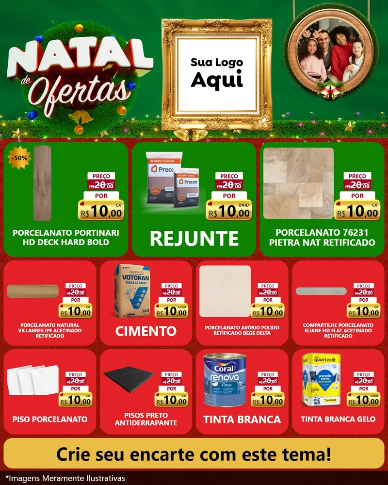 Modelo de Rede Social para Feed Instagram com o tema Natal de Ofertas para Pisos e revestimentos