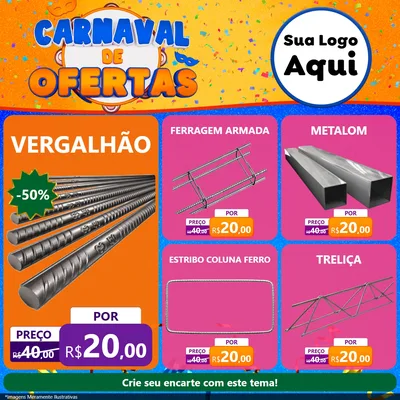 Modelo de Rede Social para Feed Facebook com o tema Carnaval de Ofertas para Ferragens