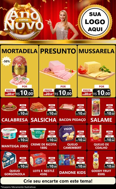 Modelo de Encarte para Encarte Grande com o tema Super Ano Novo para Frios e Laticínios