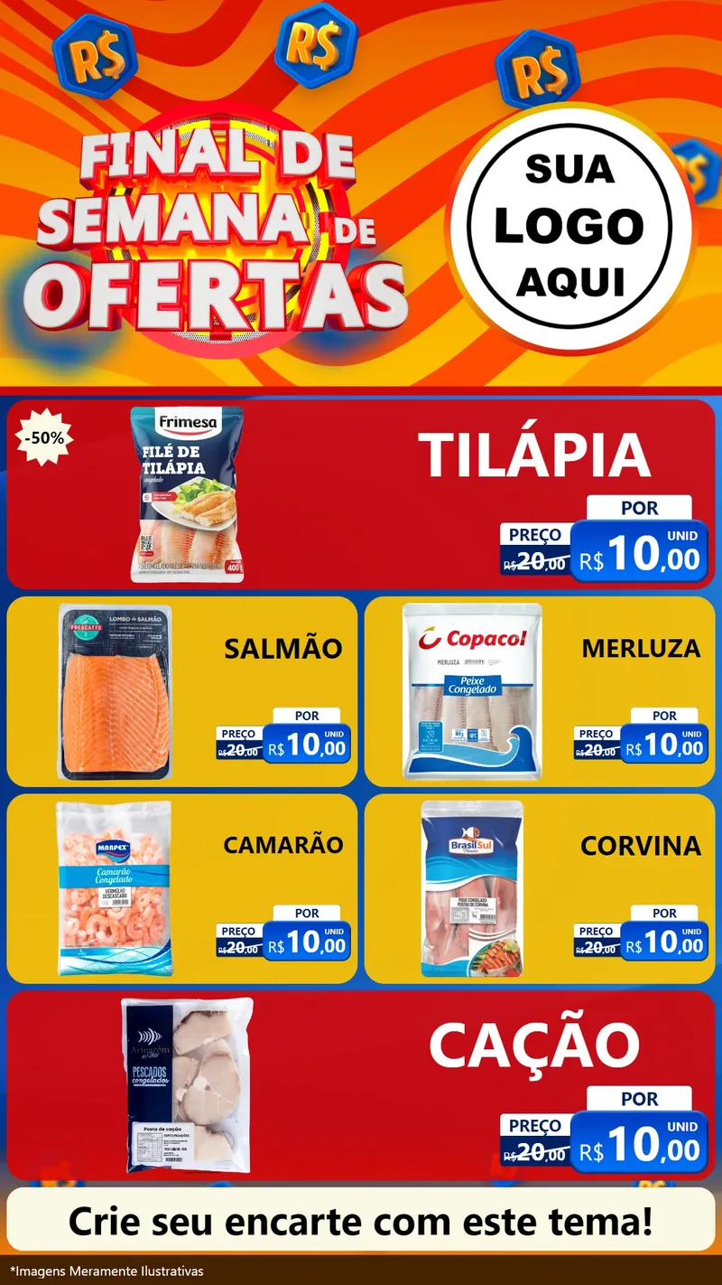 Modelo de TV para TV Vertical com o tema Final de Semana de Ofertas para Peixaria