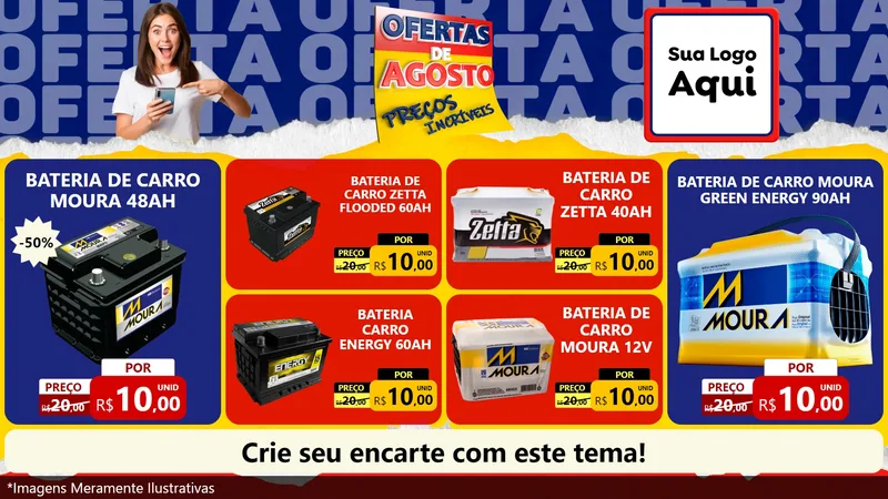 Modelo de TV para TV Horizontal com o tema Ofertas de Agosto - Preços Incríveis para Baterias Elétricas