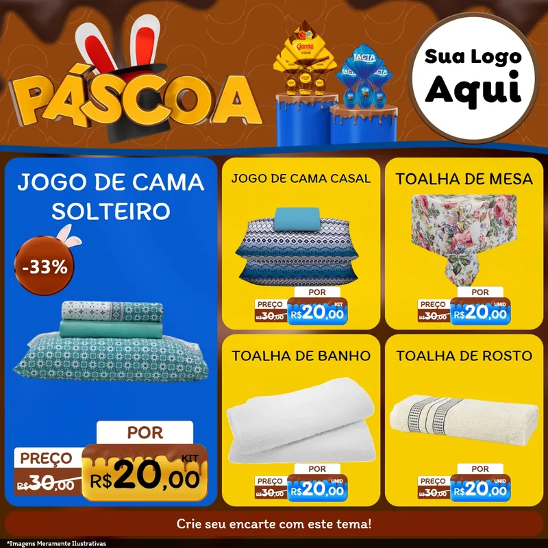 Modelo de Rede Social para Feed Facebook com o tema Páscoa para Cama, Mesa e Banho