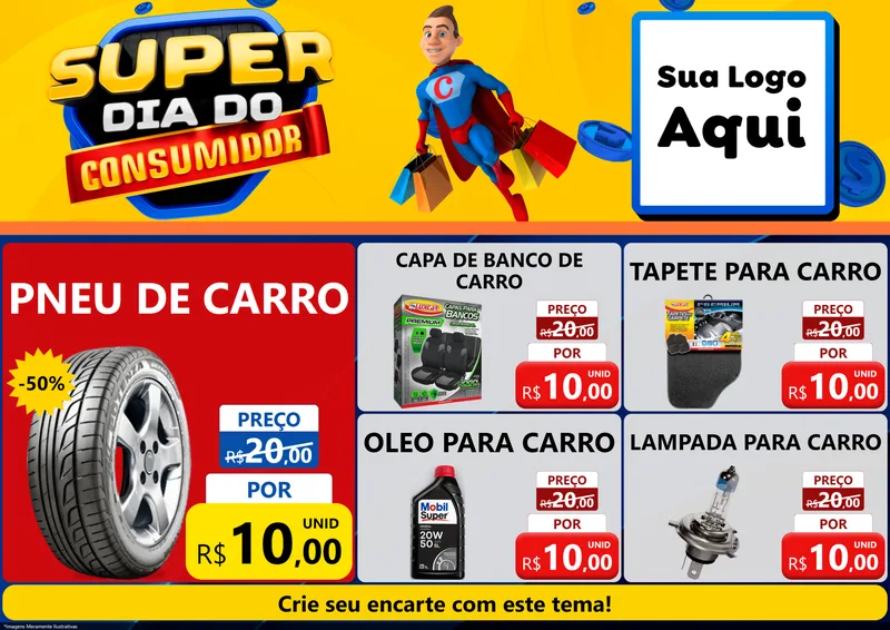 Modelo de Encarte para Encarte A4 Horizontal com o tema Super Dia do Consumidor para Auto peças