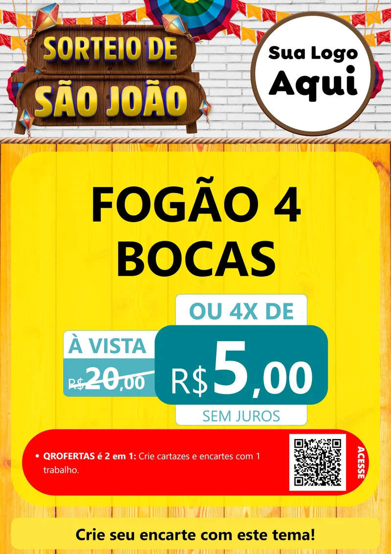 Modelo de Cartaz para Cartaz A4 Vertical com o tema Sorteio de São João para Móveis e Eletro