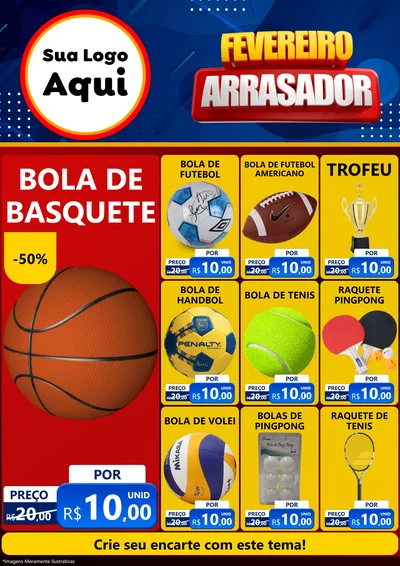 Modelo de Encarte para Encarte A4 Vertical com o tema Fevereiro Arrasador para Artigos Esportivos