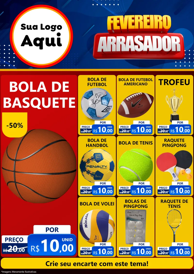 Modelo de Encarte para Encarte A4 Vertical com o tema Fevereiro Arrasador para Artigos Esportivos