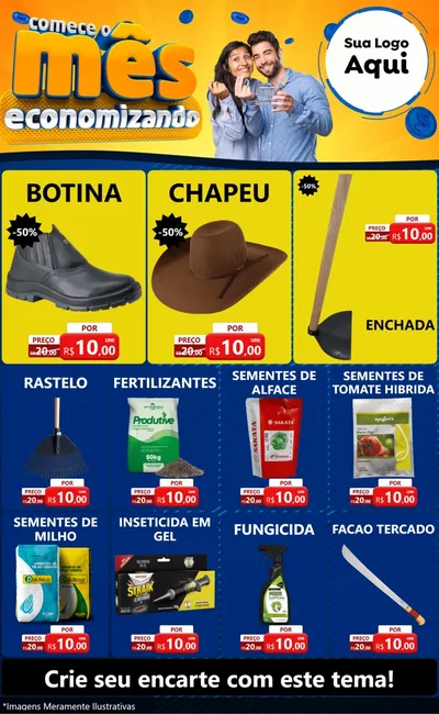 Modelo de Encarte para Encarte Grande com o tema Comece O Mês Economizando para Agropecuária