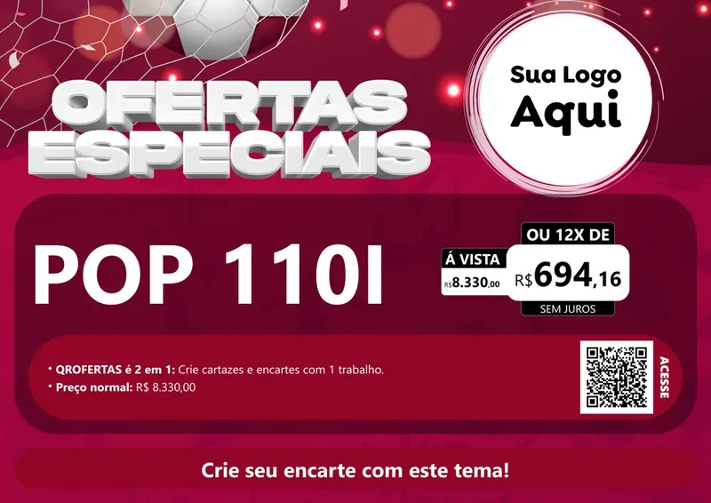 Modelo de Cartaz para Cartaz A4 Horizontal com o tema Ofertas Especiais - Futebol para Concessionaria de Motos