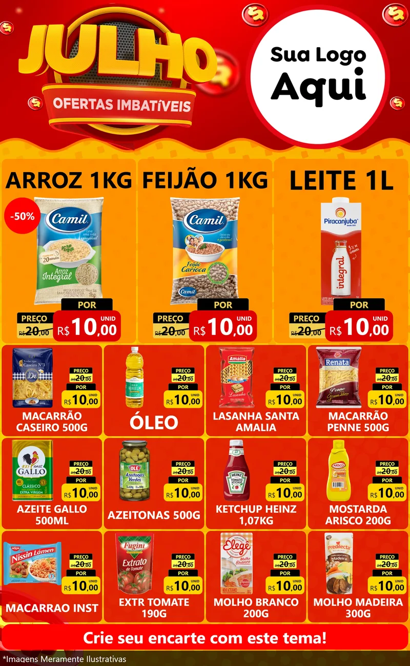 Modelo de Encarte para Encarte Grande com o tema Julho Ofertas Imbatíveis para Supermercado