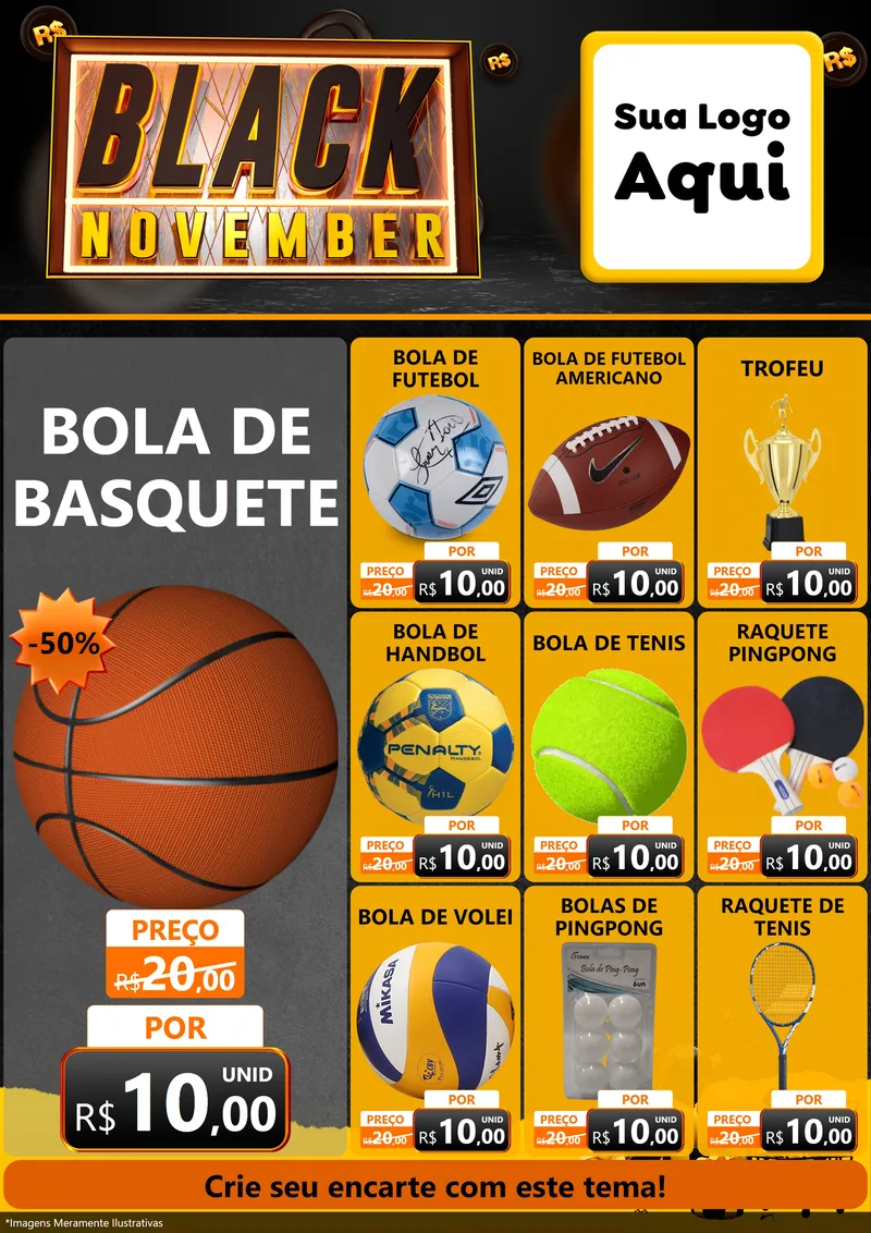 Modelo de Encarte para Encarte A4 Vertical com o tema Black November para Artigos Esportivos