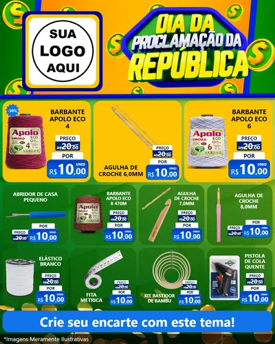 Modelo de Rede Social para Feed Instagram com o tema Dia Da Proclamação da República para Armarinho e Aviamentos