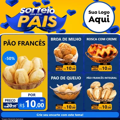 Modelo de Rede Social para Feed Facebook com o tema Sorteio Dia dos Pais para Padaria