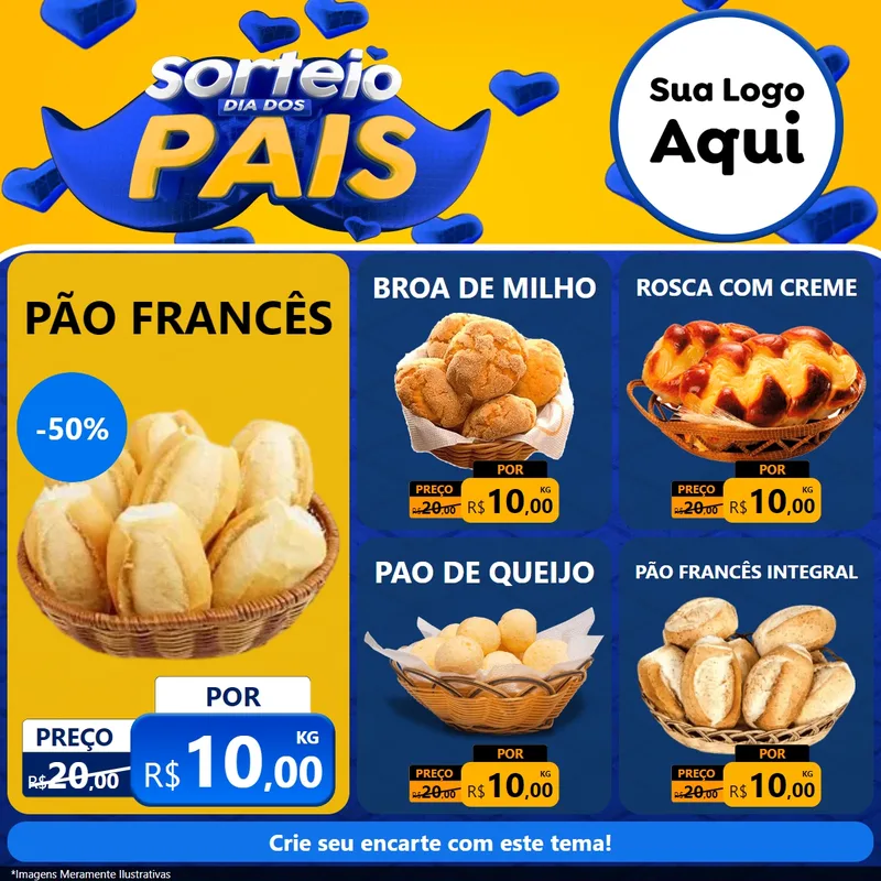 Modelo de Rede Social para Feed Facebook com o tema Sorteio Dia dos Pais para Padaria