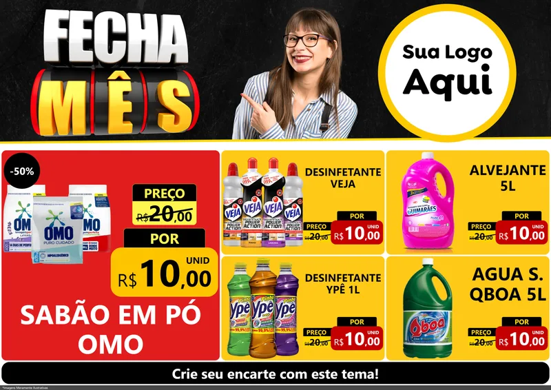 Modelo de Encarte para Encarte A4 Horizontal com o tema Fecha Mês para Produtos de Limpeza