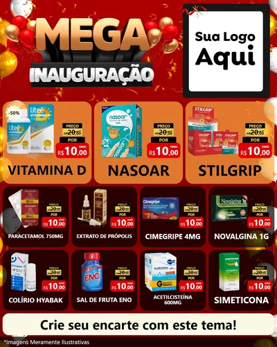 Modelo de Rede Social para Feed Instagram com o tema Mega Inauguração para Farmácia