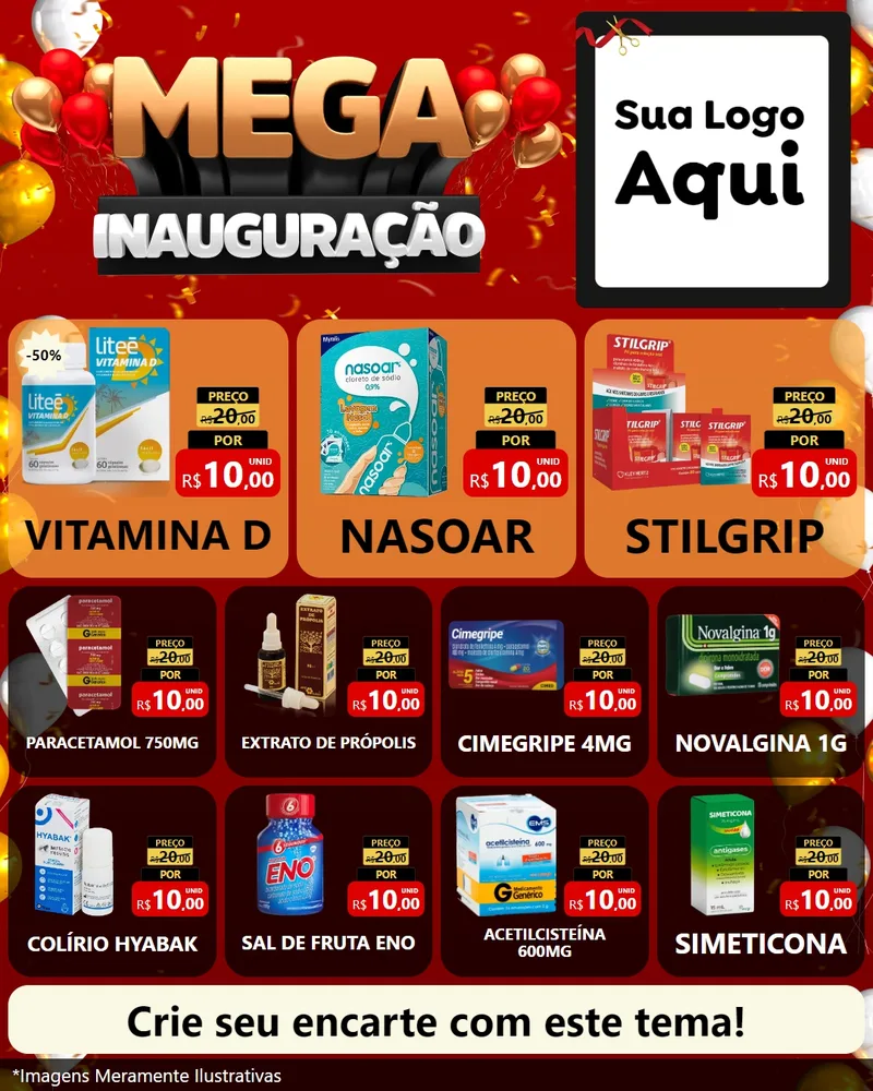 Modelo de Rede Social para Feed Instagram com o tema Mega Inauguração para Farmácia