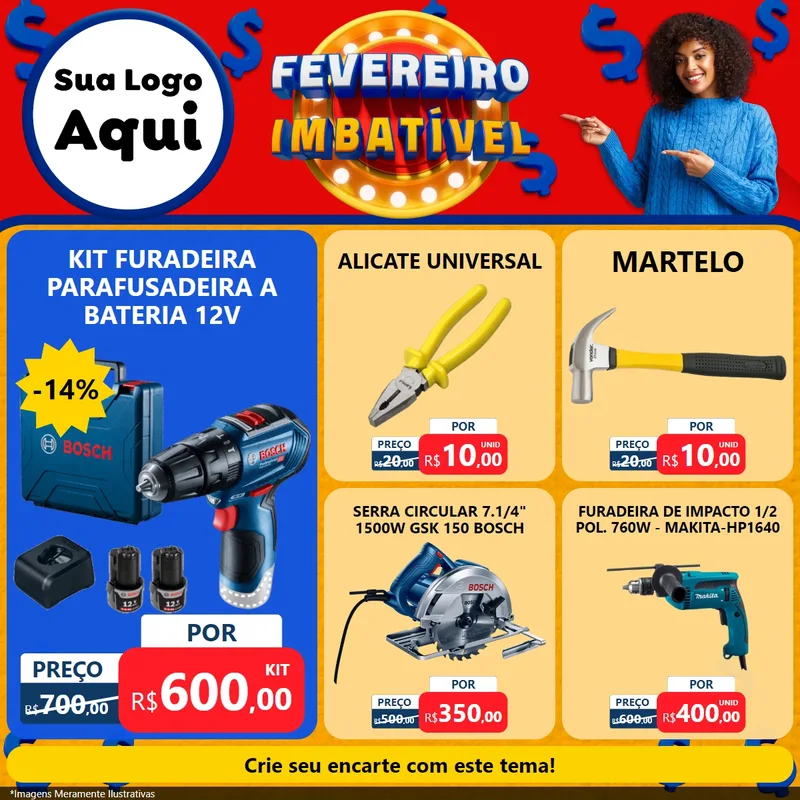Modelo de Rede Social para Feed Facebook com o tema Fevereiro Imbatível para Maquinas e Ferramentas