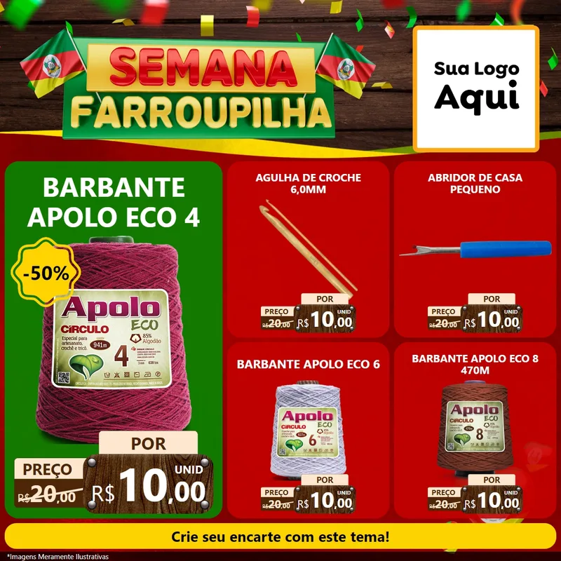 Modelo de Rede Social para Feed Facebook com o tema Semana Farroupilha para Armarinho e Aviamentos