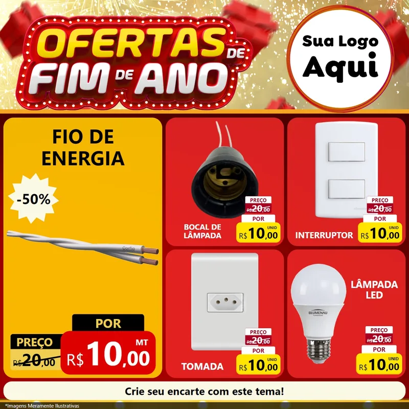 Modelo de Rede Social para Feed Facebook com o tema Ofertas de Fim de Ano para Materiais Elétricos