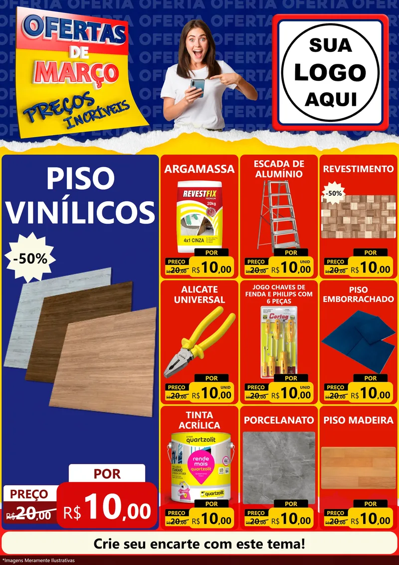 Modelo de Encarte para Encarte A4 Vertical com o tema Ofertas de Março - Preços Incríveis para Material para Construção