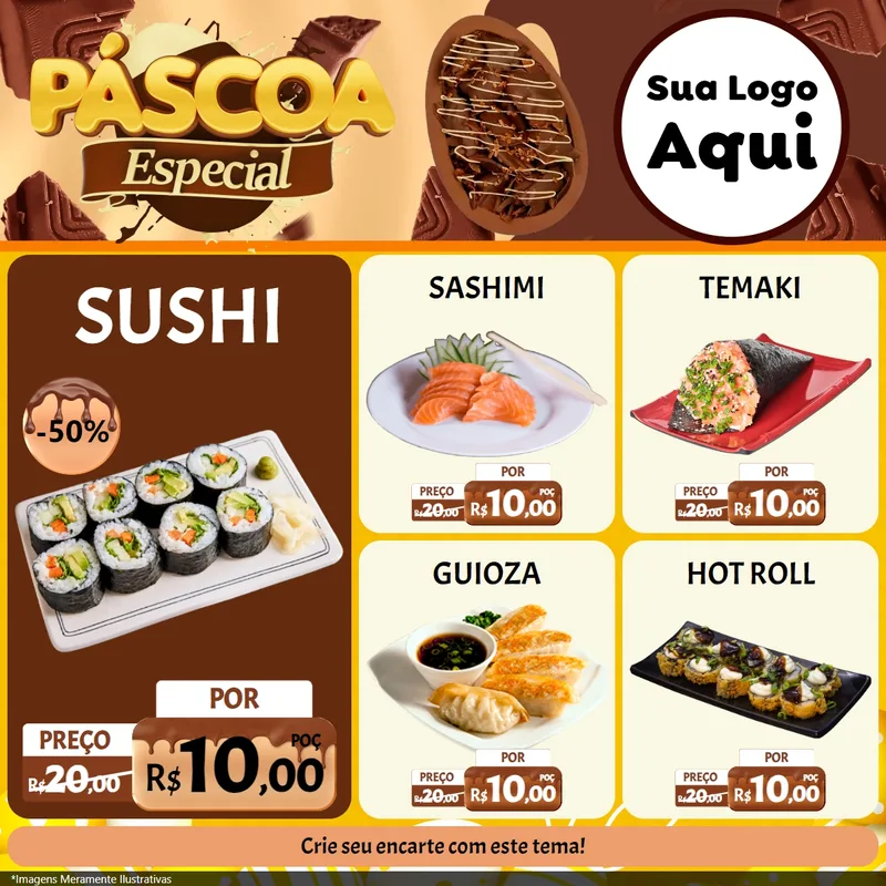 Modelo de Rede Social para Feed Facebook com o tema Páscoa Especial para Comida japonesa