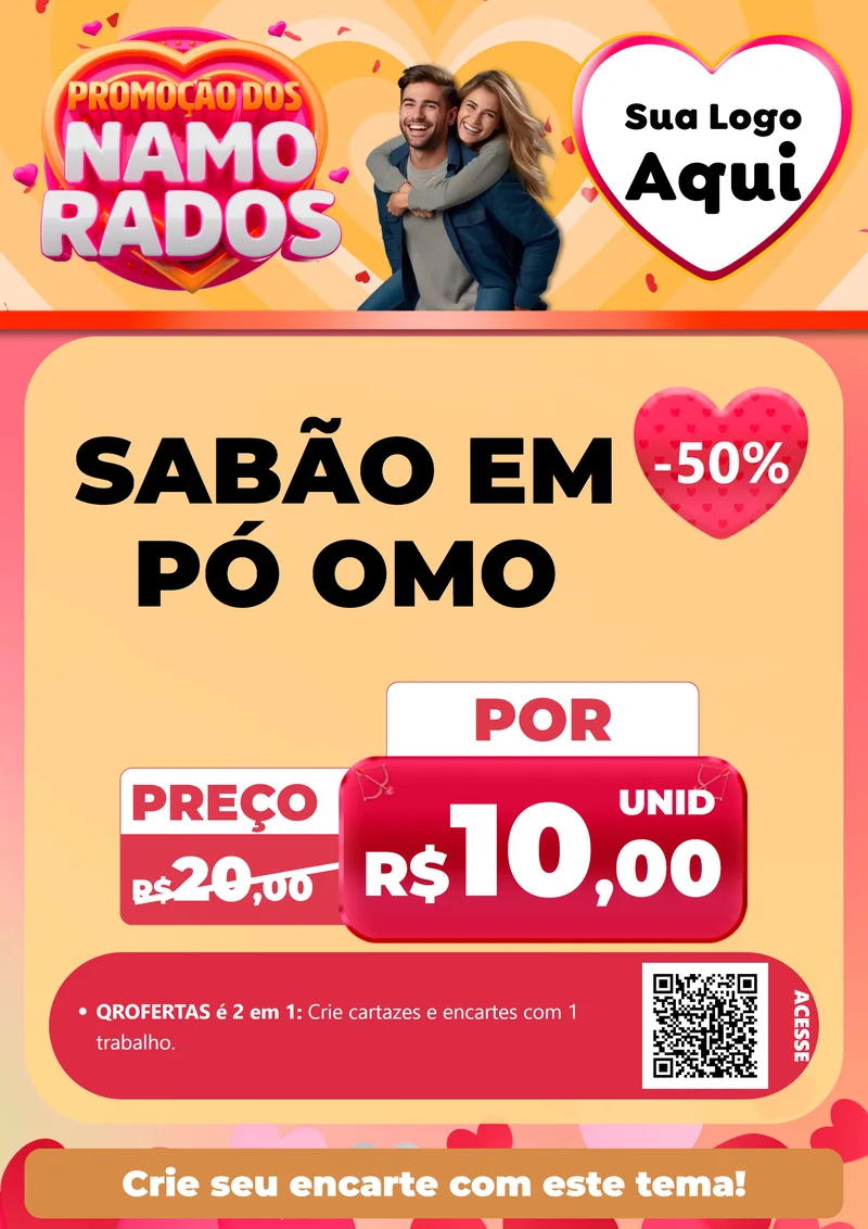 Modelo de Cartaz para Cartaz A4 Vertical com o tema Promoção dos Namorados para Produtos de Limpeza