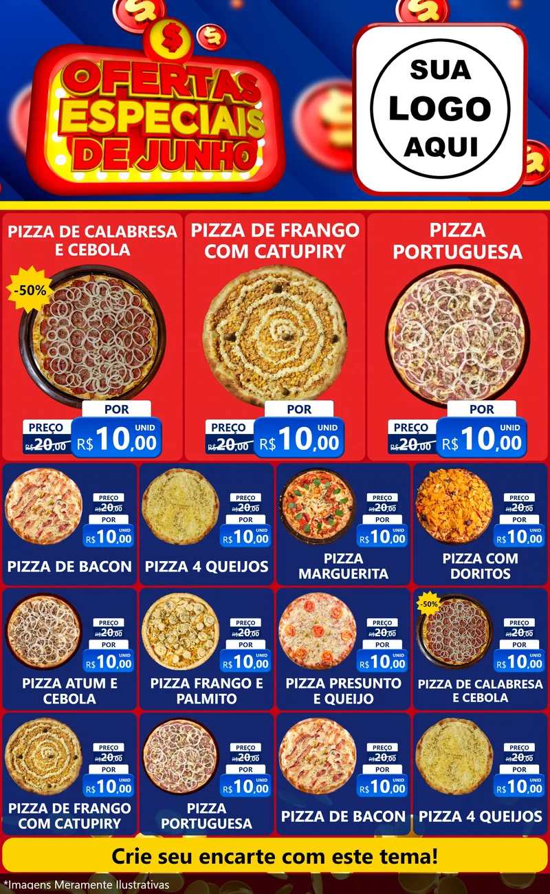 Modelo de Encarte para Encarte Grande com o tema Ofertas Especiais de Junho para Pizzaria