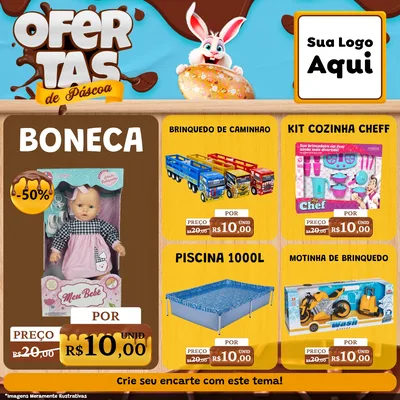 Modelo de Rede Social para Feed Facebook com o tema Ofertas de Páscoa para Brinquedos