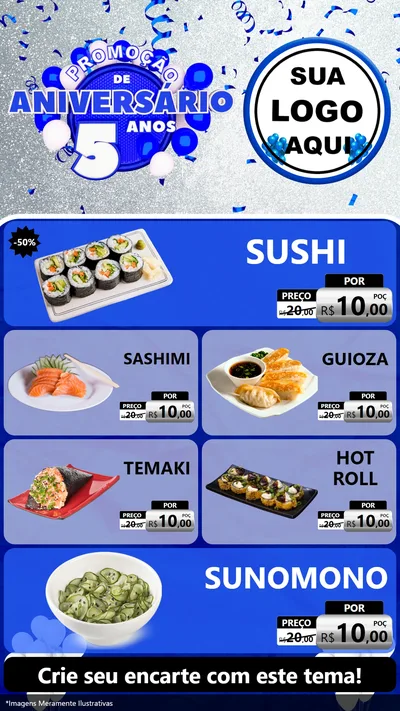 Modelo de TV para TV Vertical com o tema Promoção de Aniversário - 5 Anos para Comida japonesa