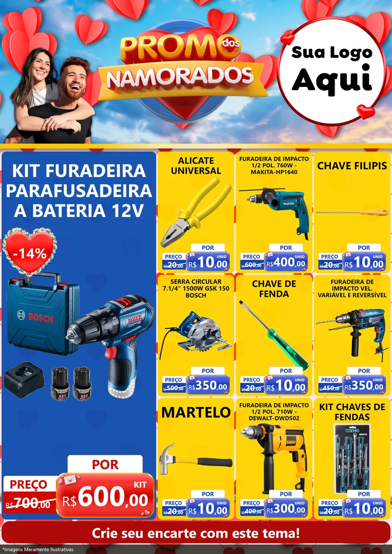 Modelo de Encarte para Encarte A4 Vertical com o tema Promo dos Namorados para Maquinas e Ferramentas