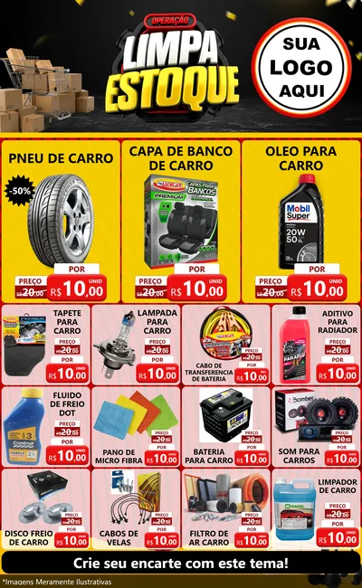 Modelo de Encarte para Encarte Grande com o tema Operação Limpa Estoque para Auto peças