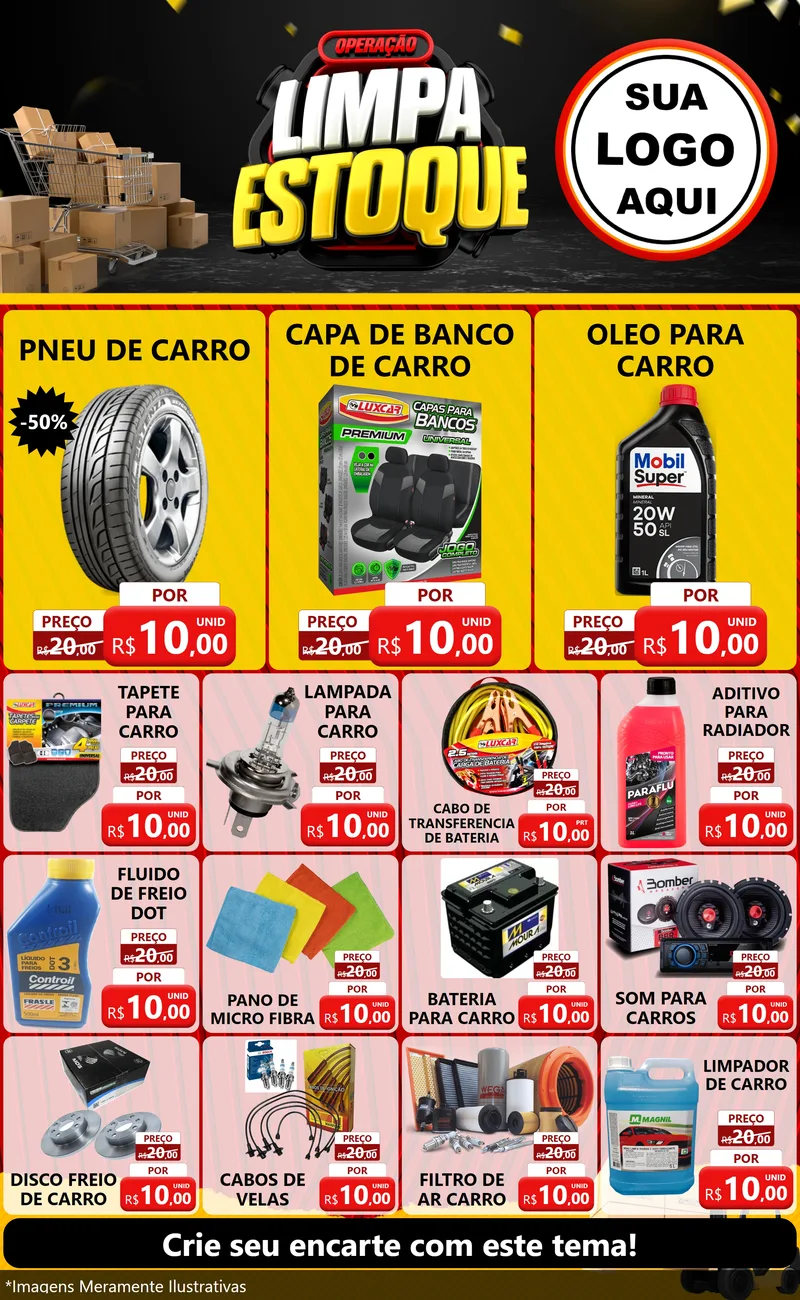 Modelo de Encarte para Encarte Grande com o tema Operação Limpa Estoque para Auto peças