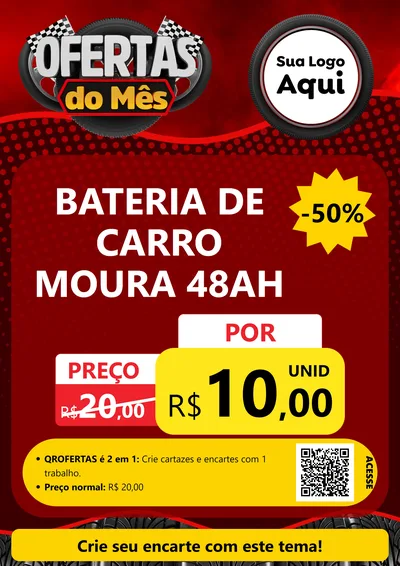 Modelo de Cartaz para Cartaz A4 Vertical com o tema Ofertas do Mês - Autopeças para Baterias Elétricas