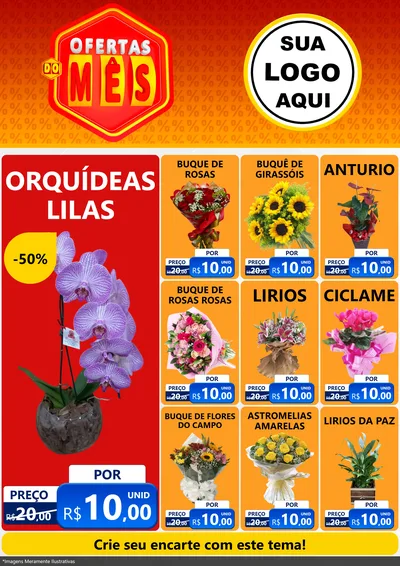 Modelo de Encarte para Encarte A4 Vertical com o tema Ofertas do Mês para Floricultura e jardim