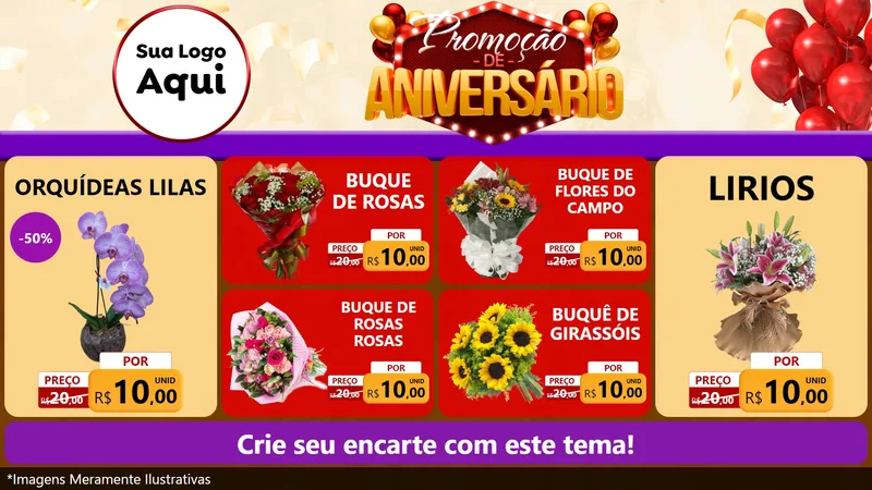 Modelo de TV para TV Horizontal com o tema Promoção de Aniversário para Floricultura e jardim