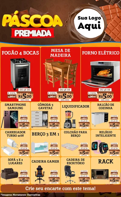 Modelo de Encarte para Encarte Grande com o tema Páscoa Premiada para Móveis e Eletro